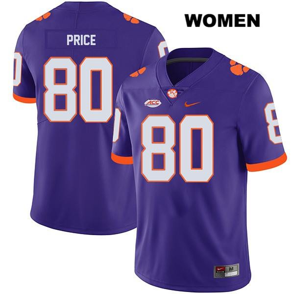 Women's Clemson Tigers #80 Luke Price Stitched Purple Legend Authentic Nike NCAA College Football Jersey YGL3246XJ